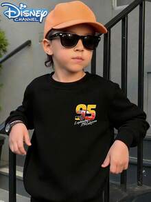 Disney Pixar Cars Lightning McQueen #95 Racing Design Hoodie - Street Style, Round Neck Casual Summer Top, Suitable For Both Boys And Girls, Perfect For Holiday Parties, Gatherings, Outdoor Activities, And Everyday Casual Wear. - màu đen - Xem 2