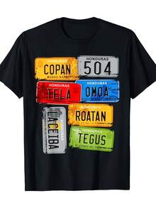 Honduras Travel T-Shirt - Copan, Tela, Omoa Plates Graphic Tee - Soft Breathable Cotton Shirt For Central American Tourism - Lightweight Crew Neck Top (Sizes S-XXXL) - Souvenir Gift For Honduras Visitors & Expats - Black Casual Everyday Shirt, Vacation Outfit, Retro Design, Durable Construction, Short Sleeve Tee, Adventure Seekers - màu đen - Xem 1