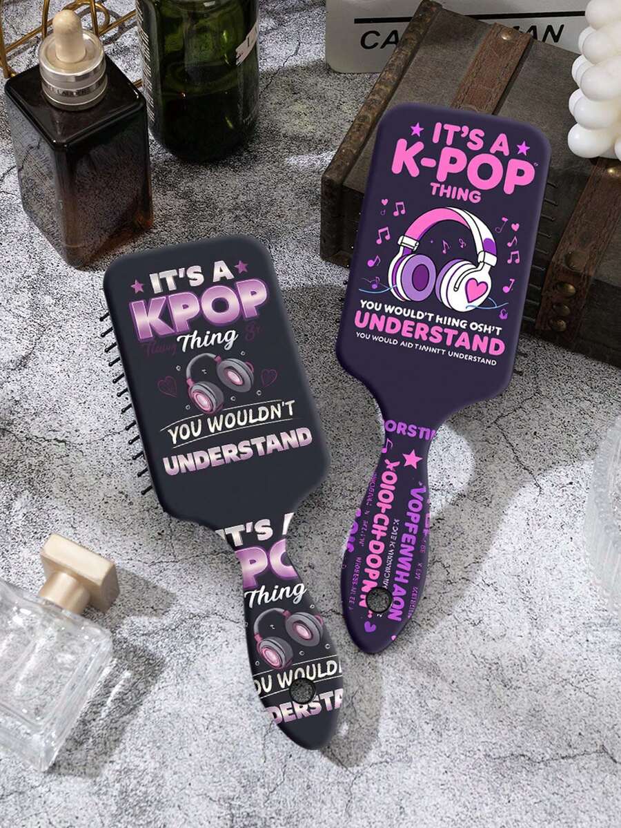 1pc K-Pop Girl Group Element Printed Air Cushion Hair Brush, Detangling Scalp Massage Comb, Hair Styling Brush, Valentine's Day Gift, Fan Birthday Gift, Student Dorm Hair Styling Tool