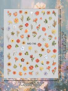 3/6张精美5D立体花朵美甲贴纸，带金箔，波西米亚植物美甲贴花，适用于美甲沙龙和家庭使用