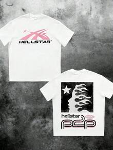 1pcs Y2K Flame Star Graphic 220g Tee Vintage Street Style 100% Cotton Men Clothes, Double Sided Graphic Mens Shirts, Retro Space Flame Printed T Shirt Gifts For Men, Summer Outfits, Streetwear - 白色 - 查看 8