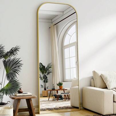 21-Inch X 57-Inch Full Length Mirror - Spherical Floor Mirror With Unique Curved Design - Freestanding Full Body Mirror For Standing Or Leaning - Modern Round Mirror For Bedroom, Living Room, Dressing Area And Entryway Decor
