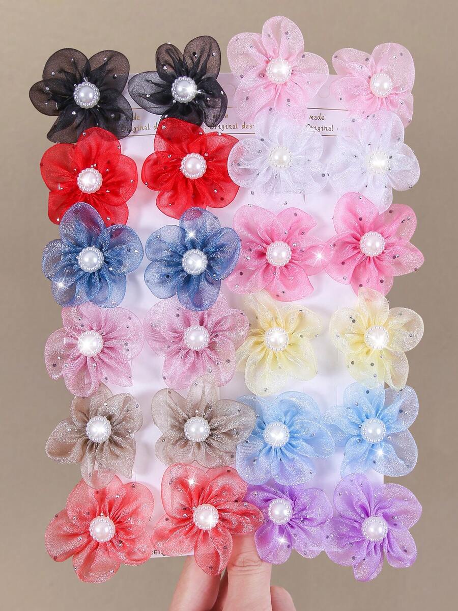 10 buc/set agrafe de păr cu flori din plasă cu perle multicolore pentru fete, agrafe simple cu breton lateral pentru copii mici, accesorii de păr dulci și versatile, potrivite pentru uz zilnic și pentru întoarcerea la școală