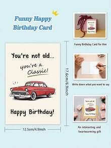1pc Vintage Classic Car Birthday Card For Him, Retro Birthday Card For Dad, Husband, Grandpa, With Envelope - Multicolor - View 3