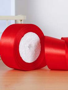 1 Roll 4cm Wide Red Satin Ribbon, Suitable For Hair Accessories, Cake Baking, Packaging - Red - View 1