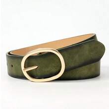 1pc Women's Oval Buckle Casual Leather Belt For Everyday Wear Summer, School Fall, Autumn, Halloween - 墨綠色 - 查看 5