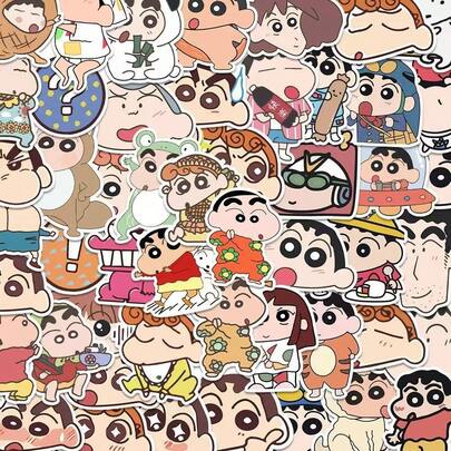 50pcs [Crayon Shin-Chan Fortune Encyclopedia Stickers]New Year Get Rich Cute Cartoon Stickers, Decorative Stickers For Hand Accounts, Water Cups And Phone Cases, Cute Anime Stickers DIY Notebooks, Scrapbooks