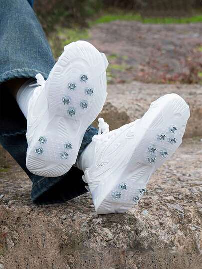 1 Pair Ice Cleats With 10 Teeth, Anti-Slip Shoe Covers For Ice, Snow, Hiking, Outdoor Activities. Convenient To Wear, Helpful For Normal Commuting