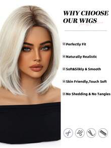 这款白色短波波头假发采用耐热材料制成，搭配玫瑰网帽，优雅时尚，适合日常佩戴、家庭聚会、日常外出、斋月、圣诞节、情人节、母亲节等场合，是女孩节日礼物的最佳选择。 - 漸層 - 查看 5