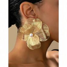 1 Pair Women's Vintage Elegant Metallic Gold Textured Floral Pendant Earrings - Vàng-6 - Xem 8