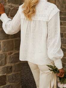 ii Vacation Style Solid Color Hollow Out Embroidery Women Top Spring White - White - View 2