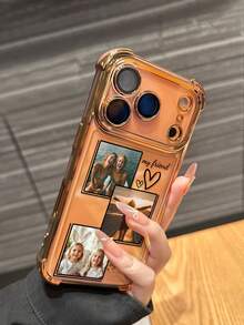 Summer 1 Personalized Customized Three Photo Name Text Anti Drop Transparent Orange Full Edge Lens Phone Case, Compatible With IPhone 17/Air/17pro/17promax/16/16pro/16plus/16promax/15/14/13/12/11 And Other Models, Suitable For Gifting To Friends 2026 Valentine's Day - Orange - View 2