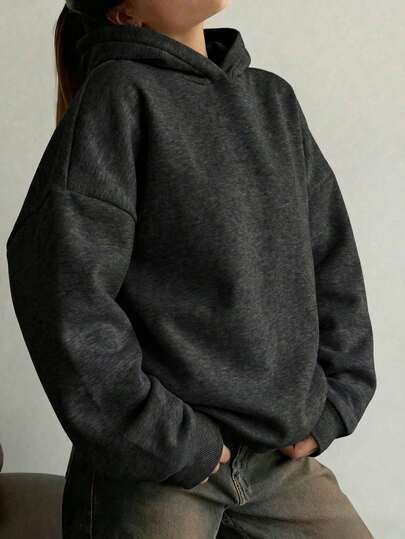 Minimalist Design, Women's Comfortable Loose Long Solid Color Sweatshirt, Suitable For Autumn/Winter, Wardrobe Essential, Casual Daily Wear, Office & Leisure, Slimming Casual Top, Soft & Comfortable Casual Shirt, Holiday Essential, Women's Spring/Winter Clothing, Women's Outerwear, Fashionable, Women's Sweatshirt, Dark Gray