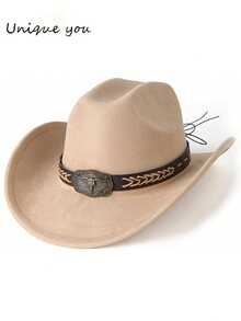 Unisex Western Cowboy Hat, Retro Style With Woven Leather Belt And Classic Silver Bull Head Decor, Suitable For Weddings, Festivals, Western Cowboy Parties And Bars - Top Hat - View 7