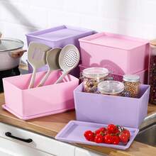6 Pcs Storage Bins With Lids Small Plastic Storage Containers Stackable Storing Baskets Box Cute Organizer Bins For Organizing Shelves (Pink,Purple) - Pink - View 7