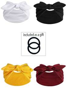 4pcs/12pcs New Cute Rabbit Ear Knotted Headbands, Paisley Pattern Elastic Headbands, Solid Color Bow Headbands For Yoga, Sports, Outdoor, Women Women Hair Accessories Elegant Hair Band