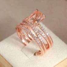 1枚优雅玫瑰金香槟色水晶石戒指，女士立方氧化锆订婚戒指，新娘婚礼派对珠宝配饰礼品 - 玫瑰紅 - 查看 13