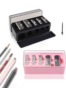 一套粉色和黑色五合一眼线笔和眉笔化妆刷套装，带卷笔刀、多功能便携笔筒，化妆品，价格实惠，房间装饰，梳妆台，旅行，卧室，化妆配件，礼物，女士礼物，情人节礼物