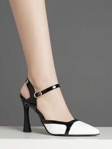 Comfortable Women's High Heel Hollow Out Pumps, Fashion Heeled Shoes - White and Black - View 4