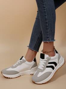 Größere Größen Taille schlankmachende Chunky Sneaker für Frauen, 2026 neue Plateau Lässig Studentensportschuhe - Beige - Übersicht 5