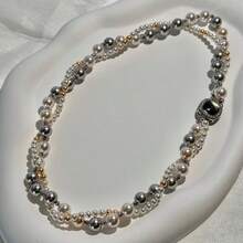 1件时尚双色珍珠妈妈项链 - 法式毛衣链，奢华项圈饰品，适合派对和送礼 - 彩色 - 查看 1