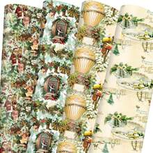 Vnaaem Vintage Christmas Wrapping Paper Retro Santa Claus Balloon Bell Gift Wrap Paper Bulk Xmas Folded Flat For Christmas Holiday Party Celebration - 20 X 28Inches Per Sheet(8 Pack) - 復古聖誕綠 - 查看 1