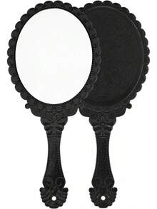 Espejo de Mano Vintage Espejo de Mano con Espejo de Maquillaje de Vanidad Espejos de Viaje (ovalado, Negro) - 1 - Ver 8