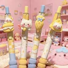 1/2/4pcs Newest Cute Cheese Cat Neutral Pens, Creative High-Quality Design, Suitable For Office Supplies, Students, Stress Relief, Healing, Holiday & Couple Gifts - Multicolor - View 4