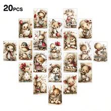 20张动物森林海报卡片套装，水彩蛋、兔子、鹿、狐狸图案插画卡片，适用于复活节、情人节、母亲节等节日，也可用于贺卡、节日装饰、剪贴簿、纸艺、春季明信片等，尺寸为6*4英寸。