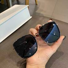 1pc Women's Square Metal Frame Fashion Glasses, Suitable For Outdoor Activities And Photography - 黑色 - 查看 1