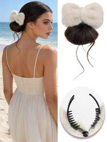 合成低领花苞头饰，增加发量，龙须发髻假发，适合女性日常聚会佩戴