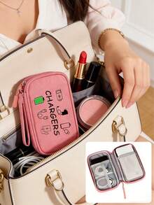 [Customized] Portable Handbag Organizer Pouch, Customizable Pattern, Suitable For Cables, USB Drives, Power Banks, Phones, Polyester Portable Cable Organizer Bag - Dual Layer Design For Chargers And Small Items - Multicolor - View 7