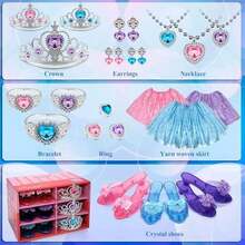Ropa de princesa para niñas, disfraz de niña con faldas, zapatos, corona y joyas de juego, juguetes de princesa para niñas de 3, 4, 5, 6 años, zapatos para niños, idea de regalo para cumpleaños - / - Ver 2