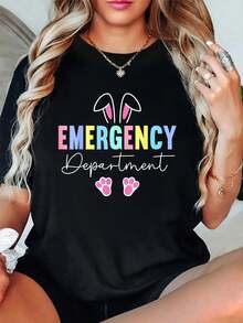 100% Coton Département des urgences Lapin de Pâques Infirmière ER Jour de Pâques T-Shirt Col Rond Manches Courtes Mode Streetwear Respirant Homme Doux Vêtements Unisexes Créateurs Vêtements Décontractés Pour Femmes - Noir - Voir 5
