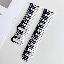 1pc Y2K Cute Creative Piano & Music Note Printed Silicone Watch Strap Compatible With Apple Watch Band Strap 38mm 40mm 41mm 42mm 44mm 45mm 49mm (S10 42)Mm (S10 46)Mm, Fashionable Soft Silicone Sports Watch Strap Bands Compatible With Iwatch Series 11 Ultra 3 SE3 Ultra 2 S10 SE2 9 8 7 SE 6 5 4 3 2 1, Men And Women Holiday Gift.