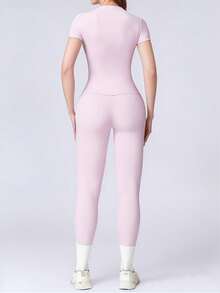 6pecil Women's Comfortable Sports T-Shirt, Suitable For Yoga, Gym Workout, Women's Summer Back To School Sportswear, Women's Sports Set, Slim & Comfortable, Suitable For All Body Types, Spring/Summer Style - Pink - View 7