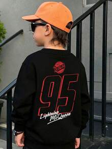 Authentic Disney Lightning McQueen #95 Graphic Hooded Sweatshirt - A Street-Style, Round-Neck Casual Summer Top Suitable For Both Boys And Girls, Perfect For Holiday Parties, Gatherings, Outdoor Activities, And Everyday Casual Wear. - màu đen - Xem 2