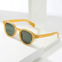1 pieza Gafas decorativas minimalistas de moda de alta calidad con montura redonda retro unisex - Marco amarillo con parche verde - Ver 7