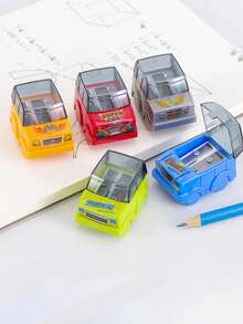 1pc Random Color Car Shaped Pencil Sharpener, Creative Stationery Gift Suitable For Children And Students, Fun Stationery (Color Random)/Some Accessories, Colors, Text, Patterns, Shapes Are Random - Multicolor - View 2