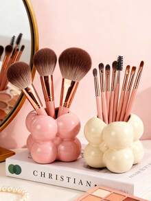 1个纹理树脂化妆刷架，不对称浮雕设计，高端办公桌笔筒，迷你树脂花瓶装饰，适用于客厅、卧室、办公室、节日和生日礼物 - 彩色 - 查看 5