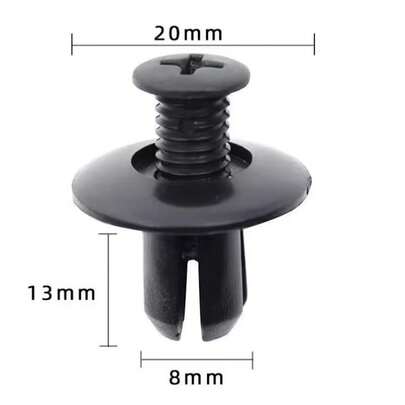 100 st svarta plastnitar - 8 mm svarta plastnitar, robusta fästelement för bilstötfångare och reparationer - passar de flesta bilar, bildelar, nitfästen, extra krokar