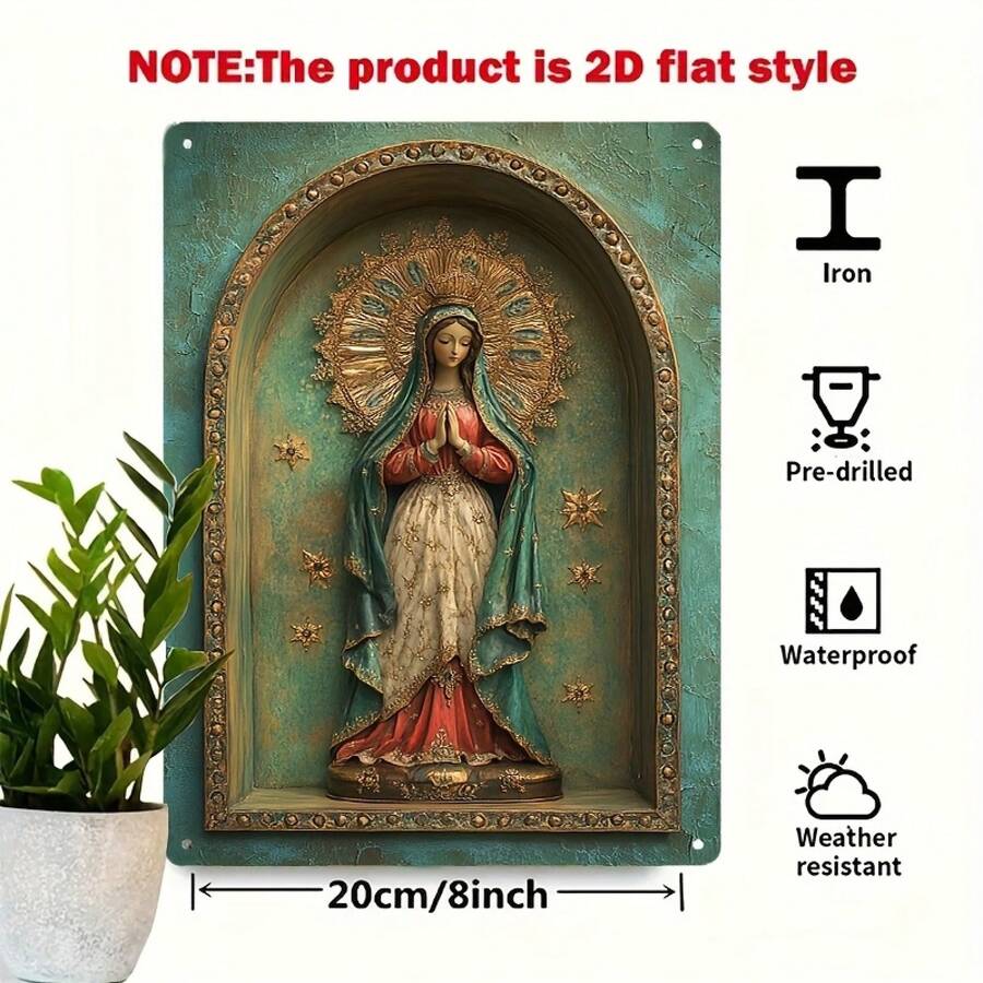 2D Flat Virgin Mary Statue - Precious Metal Wall Decoration, Rust-Resistant Tin Plate With Hook, Frameless Indoor/Outdoor Decor, Starry Sky Background Design, Spiritual Gift For School Or Office - Multiple - View 1