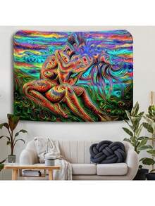 SparkLia Blacklight Lover Tapestry, Colorful Abstract Art Of Love Kiss UV Reactive Neon Tapestries, Woman Glow In The Dark Wall Hanging Home Décor For Bedroom - 51.2" X 59.1" - 1PC - 查看 6