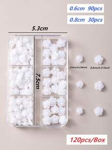 無味 120入 8mm+6mm 極光山茶花/玫瑰樹脂美甲飾品（透明/白色/黑色混色），簡約可愛設計，高光澤 3D 平底易貼附；適用於婚禮、節日及各種場合，可用於美甲設計（兼容梯形、法式杏仁、長/短、橢圓、方型指甲）與珠寶手工、畢業帽裝飾、手機殼 DIY；風格涵蓋日韓與歐美，四季通用美甲飾品，適合女性與兒童 - 彩色 - 查看 25