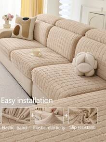 1pc All Season Stretch Plush Thickened Warm Sofa Cover, Non-Slip Full Coverage Sofa Seat Cushion, Soft Flannel Sofa Slipcover, Machine Washable, Pet Friendly, Fits For Bedroom, Office, Living Room, L-Shaped Sofa And 1/2/3/4 Seater - Khaki - View 8