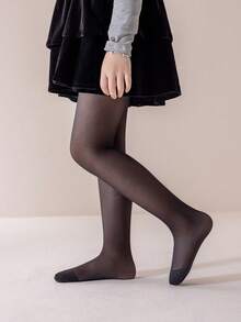 1pc Girls/Kids Black Sheer Tights, Fashion Minimalist Soft Comfortable Versatile Opaque Pantyhose, Classic Breathable Skin-Friendly Casual Leggings Suitable For School, Outings, Home, And Stage Performance, Spring/Summer - Black - View 2