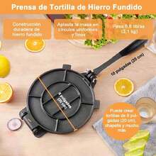 Prensa de Tortilla de Hierro Fundido Máquina para Tortillas y Quesadillas Antiadherente Resistente 19.5cm, Herramienta Prensa de Burrito Taco para Hacer Omelette Tacos Chapati Roti Pan en Cocina Hogar,38259313 - Multicolor - Ver 2