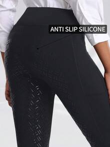 女士高腰紧身显瘦骑马裤，带口袋，紧身瑜伽马术服，高腰提臀修身骑马裤，硅胶防滑骑马裤，全座硅胶防滑速干骑马裤，耐磨，高弹透气，适合骑马、马术运动、户外活动、射箭、专业比赛、运动训练 - 黑色 - 查看 7