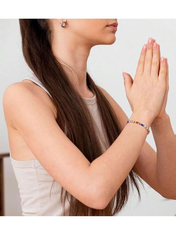 1条彩色天然石编织可调节手工手链 - 女士灵性手链 - 彩色 - 查看 4