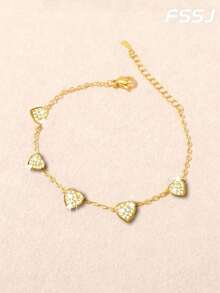 2026新款不锈钢闪光四叶花水钻女士手链套装，时尚耐用防水防褪色，圣诞节和情人节送给母亲和女儿的礼物 - 愛心金色 - 查看 8